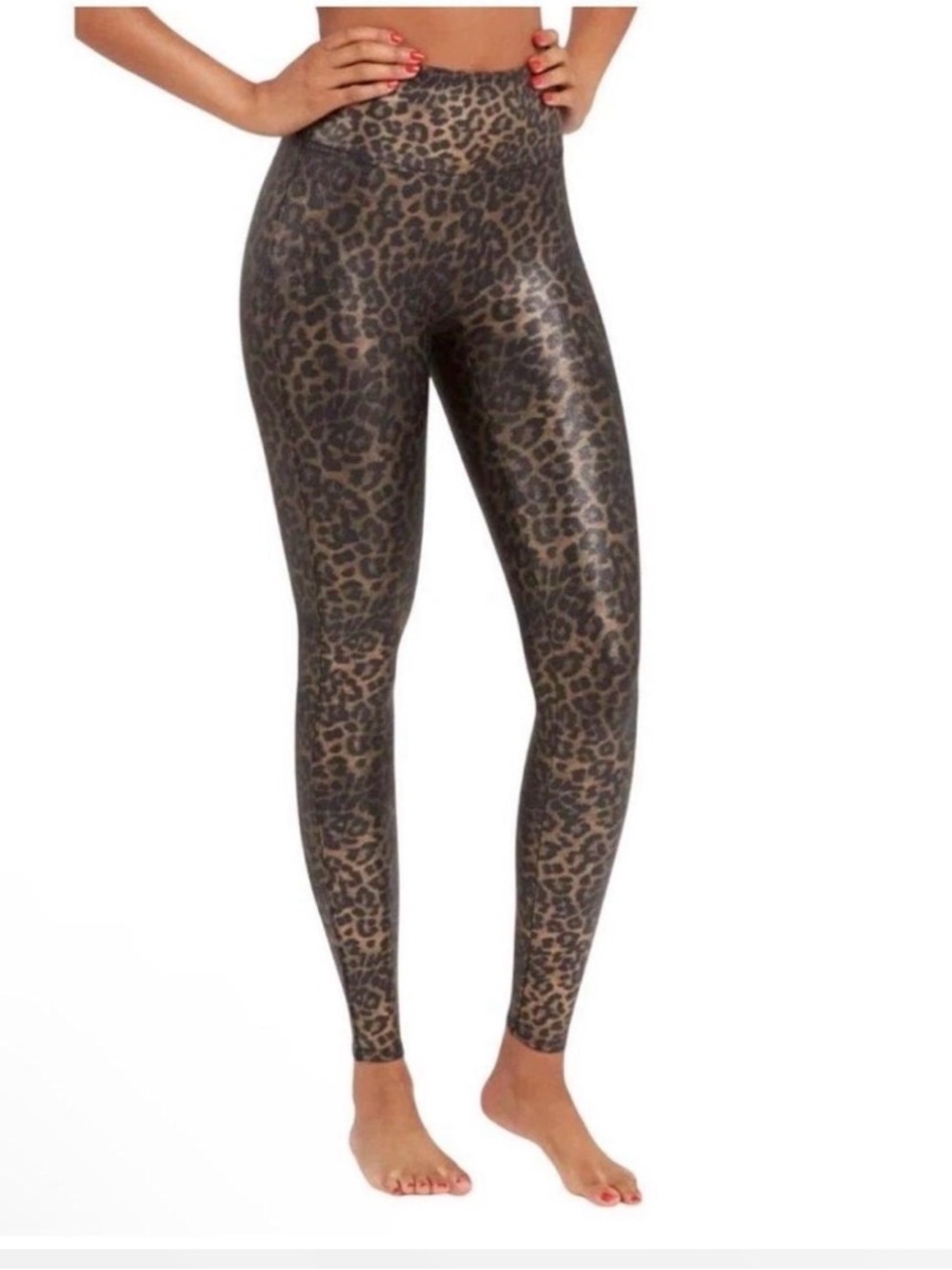 Spanx Faux Leather Metallic Leopard Print Leggings Size Small NWOT